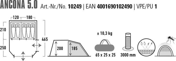 Actual product image High Peak Ancona 5.0 (Tunnel tent, 10.30 kg, 5 persons)