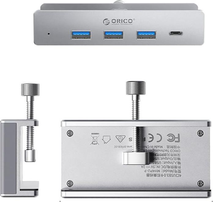 Immagine prodotto Orico Converter MH4PC Hub Clamp-Mounted USB-C / 3x USB-A 3.0 + 1x USB-C 3.0 - Silver (USB-C)