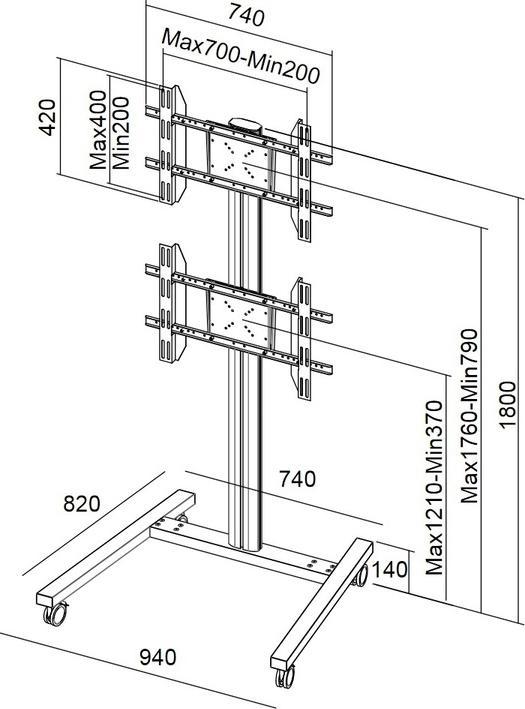 Actual product image Multibrackets TV stand dual vertical - 55", metal, black (55", 60 kg)