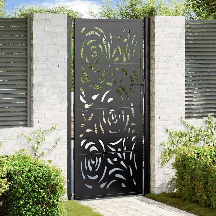 Produktbild VidaXL Gartentor Schwarz 105x205 cm Stahl Flammen-Design Zauntor Outdoor Tor