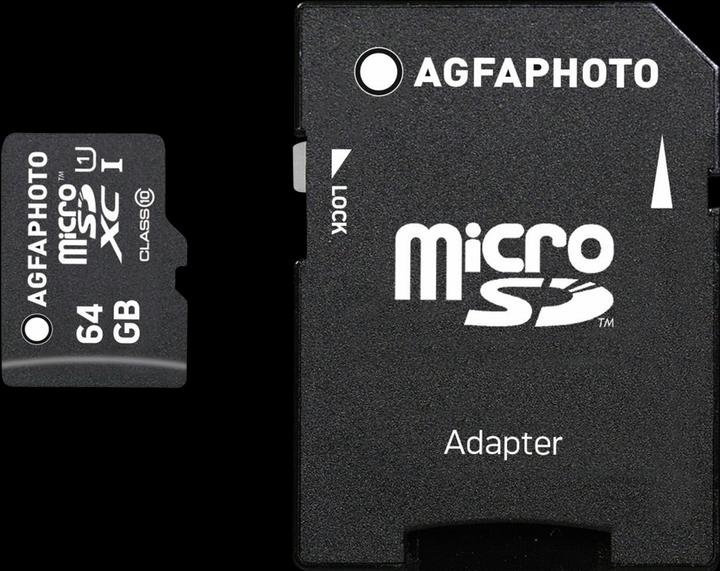 Actual product image AGFAPHOTO MicroSDXC UHS-I 64GB High Speed Class 10 U1 + Adapter (64 GB, microSDXC, U1, UHS-I)