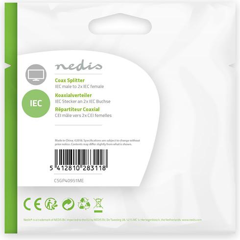 Produktbild Nedis Koax-Splitter IEC (Coaxia l) männlich - 2X IEC (Coaxia (Antennenkabel)