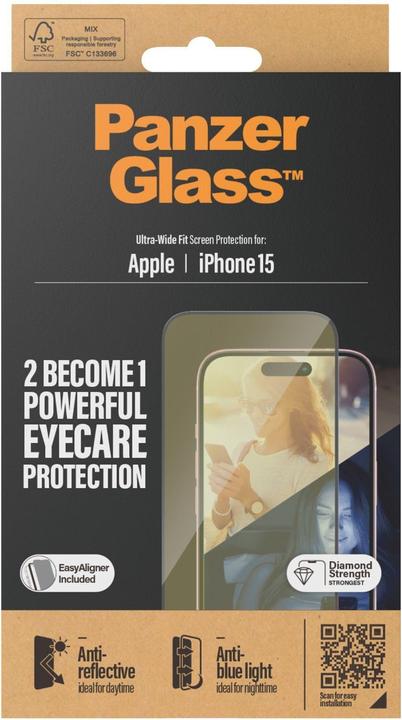 Actual product image PanzerGlass Eyecare Screen Protection Ultra-Wide Fit (1 Piece, Apple iPhone 15)