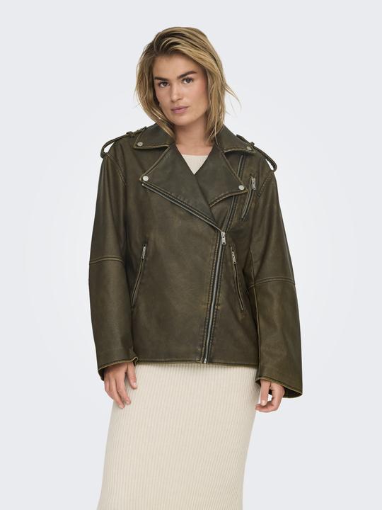 Actual product image Only Band collar biker jacket Faux leather jacket (L)