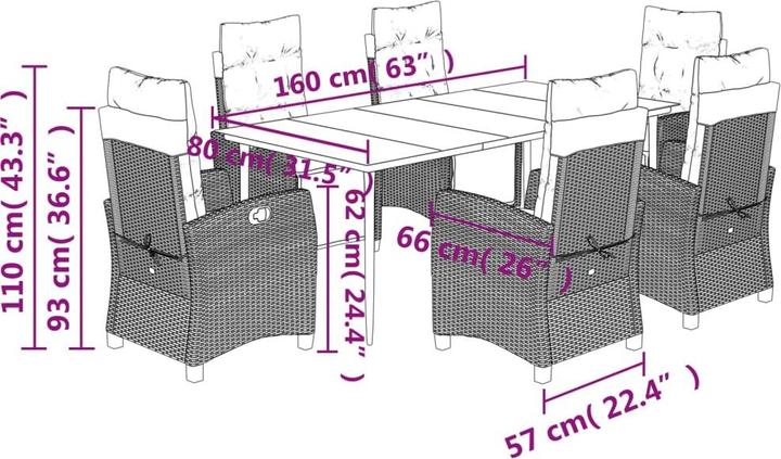 Immagine prodotto VidaXL Mobili da giardino set da pranzo set da giardino gruppo di sedute 7 pezzi in poly rattan beige (160 cm)