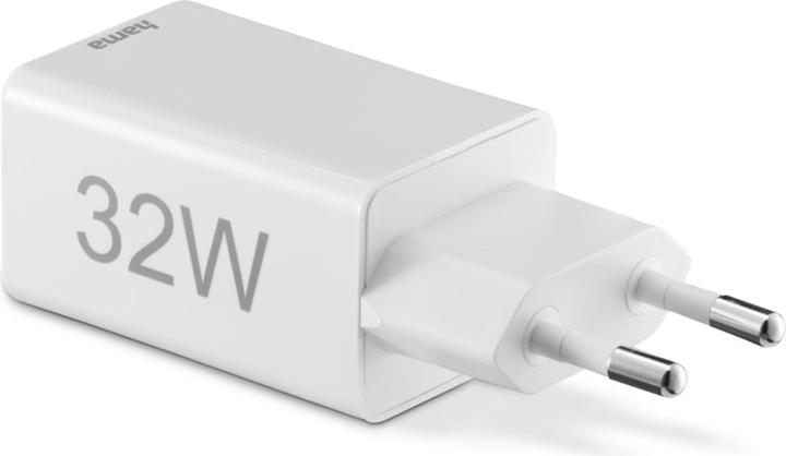 Produktbild Hama Schnellladegerät, 1x USB-C, 1x USB-A, Mini-Ladegerät, 32 Watt, Weiss (32 W)