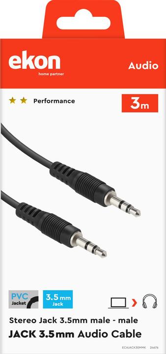 Image du produit Ekon Câble audio avec prise 3,5 mm mâle - mâle (3 m, Jack 3,5 mm (AUX))