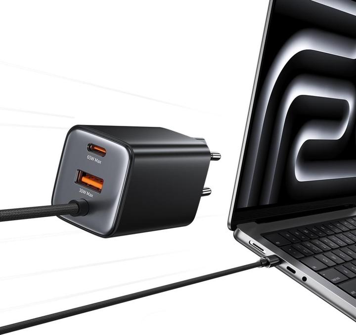 Actual product image Usams Ładowarka sieciowa JC Series CC266 65W GaN Fast Charger 2xUSB-C 1xUSB-A czarny (65 W)