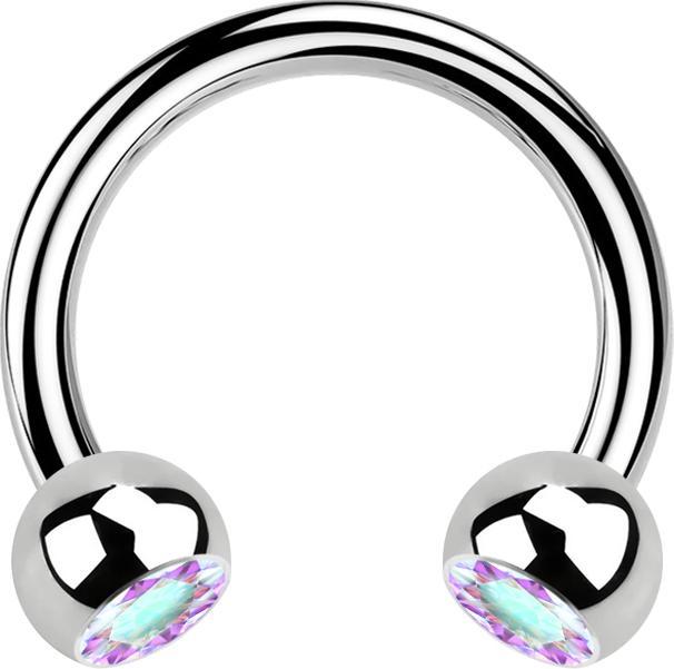 Produktbild Star Piercing Micro Circular Barbell silber mit zwei Kugeln Kristall multicolor (Chirurgenstahl 316L)