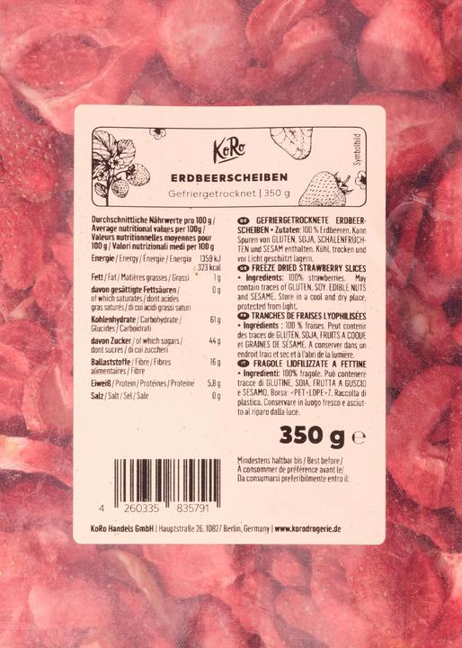 Nutritional values and ingredients KoRo Freeze-dried strawberry slices (350 g)