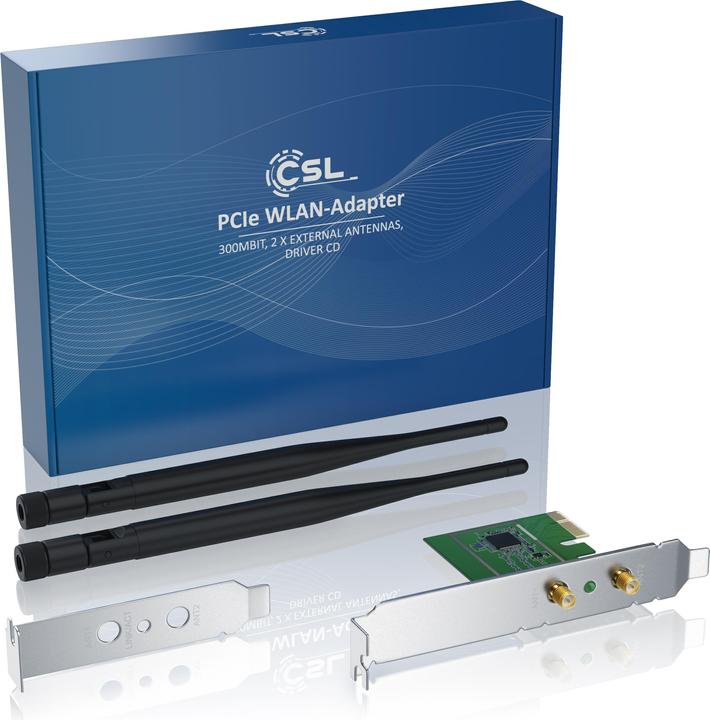 Actual product image CSL 300 Mbit s PCIe network card WLAN 2.4 GHz - high-performance 2T2R dual antenna with powerful (PCI-E x1)