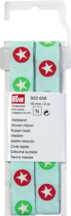 Actual product image Prym Woven ribbon with stars, mint 15 mm, coupon 2 m with hooks