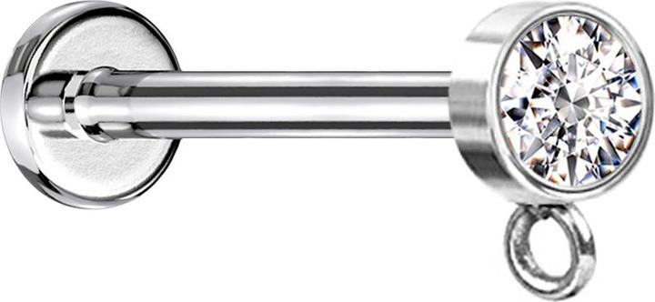 Image du produit Star Piercing Micro Labret femelle argenté avec cylindre cristal argenté anneau pour pendentif (Acier chirurgical 316L)