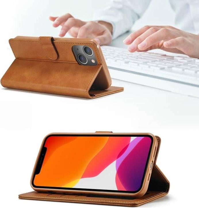 Produktbild LC.Imeeke Galaxy S25 Plus - Wallet Etui mit 3 Kartenfächern & Magnetverschluss, hellbraun/orange (Samsung Galaxy S25+)