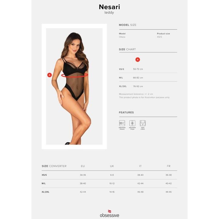 Actual product image Obsessive Nesari Crotchless Teddy - Black (S)