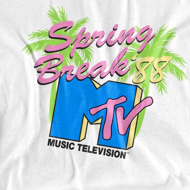 Actual product image MTV Unisex Adult Spring Break Neon Palm Trees T-Shirt (XL)