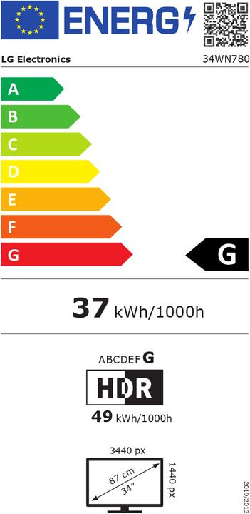 Label énergétique LG 34WN780 Ergo (3440 x 1440 pixels, 34")