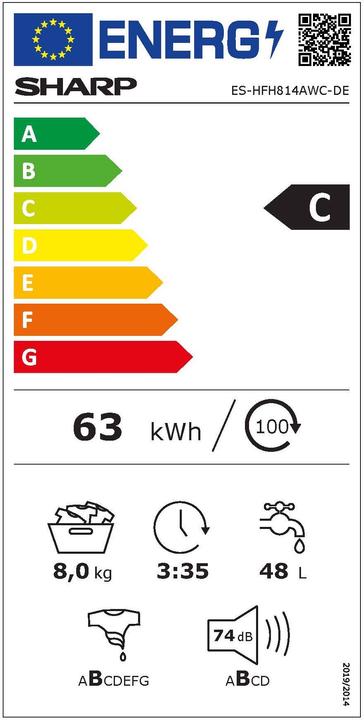 Etichetta energetica Sharp ES-HFH814AWC-EN (8 kg, A sinistra)