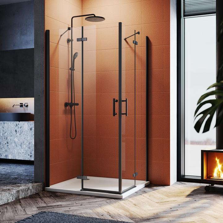 Image du produit SONNI Cabine de douche avec entrée d'angle, 80 x 120 cm, noir douche, hauteur 195 cm, avec portes ba (120 cm, 195 cm)