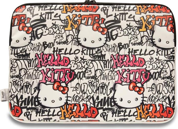 Produktbild Hello Kitty Sleeve HKCSZPDGPTE 14" beżowy/beige Zip PU Tags Graffiti (14")