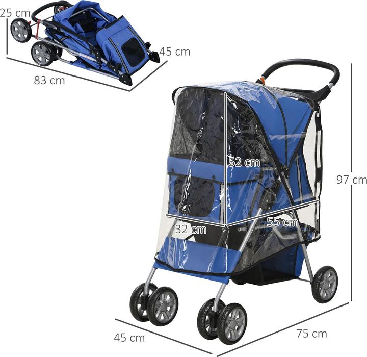 Actual product image PawHut Dog buggy with rain cover (Dog, Foldable)