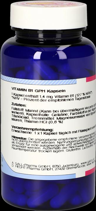 Nährwerte und Zutaten Hecht Pharma GALL PHARMA Vitamin B1 GPH Kapseln, 120 St. Kapseln (120 Stück, Kapseln, 32 g)