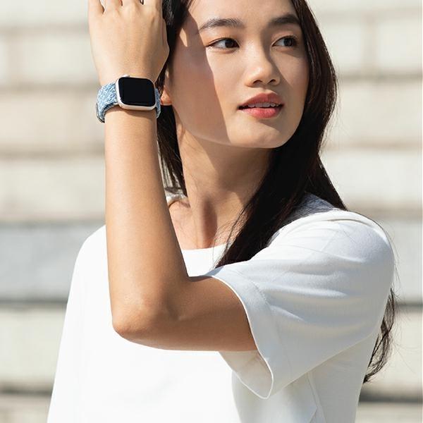 Actual product image Uniq pasek Aspen Apple Watch 40/38/41mm Series 1/2/3/4/5/6/7/8/SE/SE2 Braided DE modry/cerulean blue