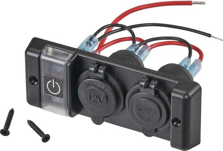 Actual product image Ective Car installation console with 2x USB ports and 12V on-board power socket