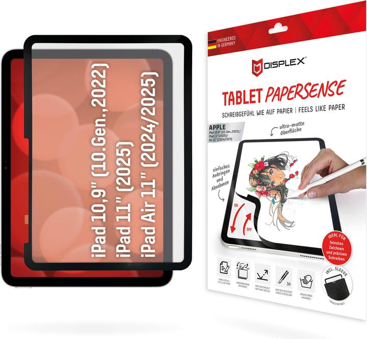 Displex Tablet Papersense, iPad Paper Feeling Schutzfolie (1 Stück, iPad 2022 (10. Gen), iPad Air 11 2024 (M2))