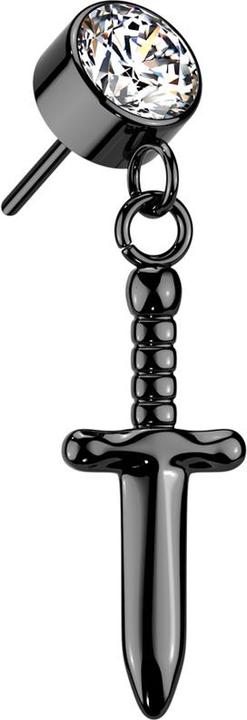 Produktbild Star Piercing Threadless Zylinder schwarz Kristall silber Anhänger Dolch schwarz (ohne Messing, Titan G23)