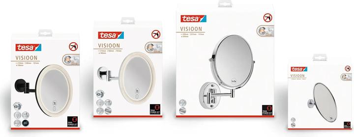 Productafbeelding tesa VISIOON make-upspiegel met 3x vergroting - Spiegel voor wandmontage zonder boren, zilver
