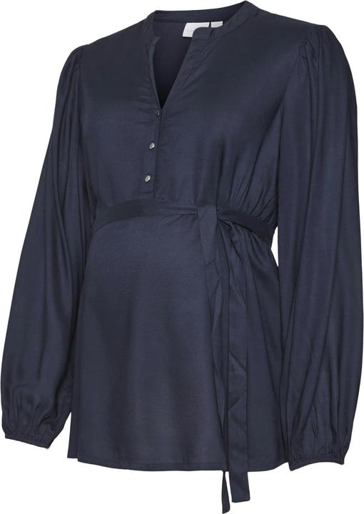 Mamalicious Normal geschnitten Mandarin Kragen Ärmelbündchen mit Knopf Ballonärmel Top Bluse