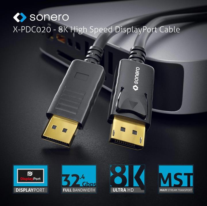 Image du produit Sonero Câble 8K Displayport 1.4 mâle <->, 8K/60Hz, 3 m (3 m, DisplayPort)