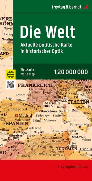 Immagine prodotto Mappamondo: mappa aggiornata in stile antico, 1:20.000.000, poster con borchie in metallo, freytag