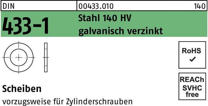 Produktbild Scheibe DIN 433-1 2,7 x 5 x0,5 Stahl 140 HV galvanisch verzinkt