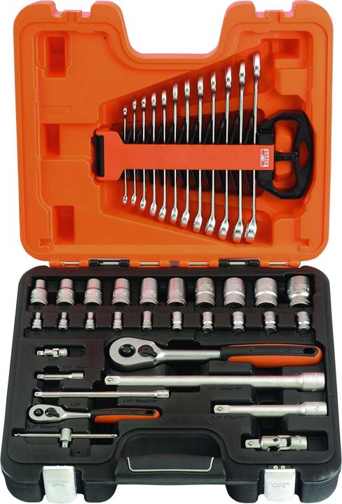 Produktbild Bahco 1/4"- und 1/2"-Steckschlüssel-Satz, metrisch, Sechskant, inklusive Ring-Maulschlüssel-Satz - 41-t