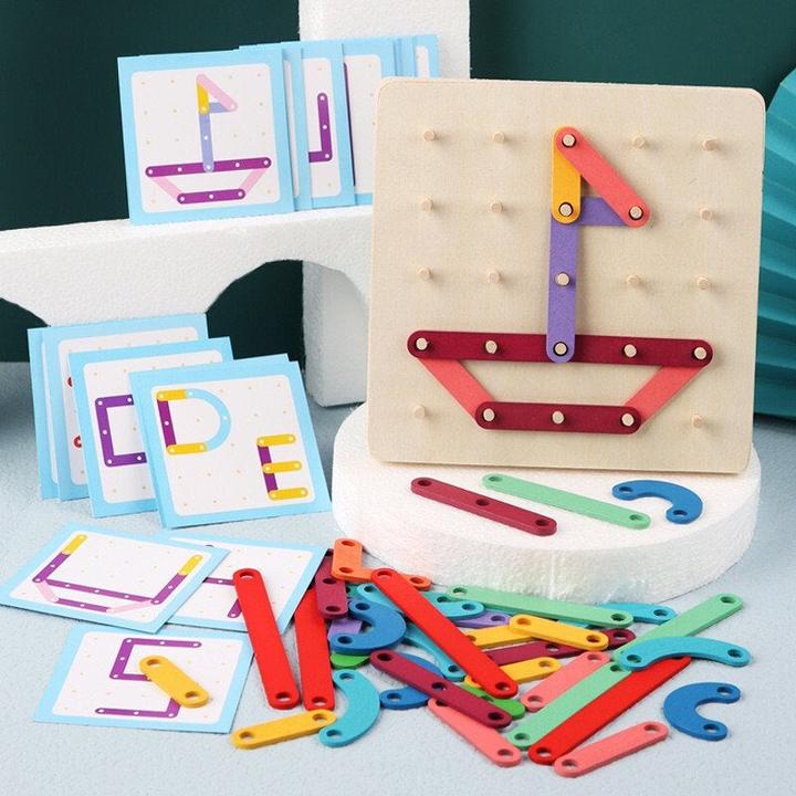 Actual product image Activity Board Motor skills toy, baby creative toy, graphic geometric pegboard, puzzle with cards for children