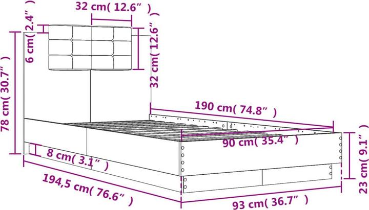 Immagine prodotto VidaXL Struttura letto con testiera e luci LED 90 x 200 cm (90 x 200 cm)