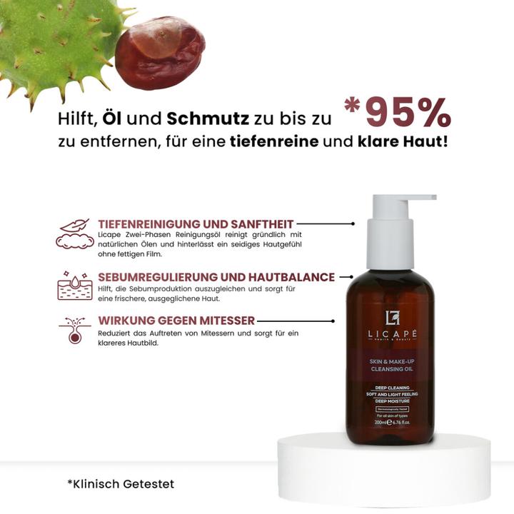 Immagine prodotto Licape Reinigungsöl 200 ml - Zweiphasen-Reiniger für Haut & Make-up mit Anti-Akne