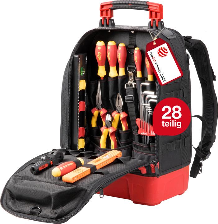 Actual product image Wiha Electrician's tool rucksack 27 pce electrician's basic equipment sturdy stand-up base laptop (28 pieces)