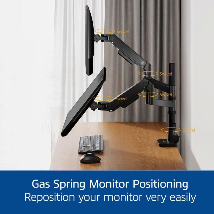 Image du produit Bras double écran office premium, avec vérin à gaz, monté sur pied (Tables, 49")