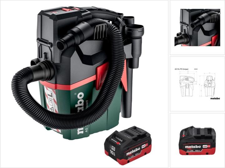 Produktbild Metabo AS 18 L PC Compact Akku Sauger 18 V 6 l IPX4 Staubklasse L Nass und Trocken + 1x Akku 10,0 (Nass-Trockensauger)
