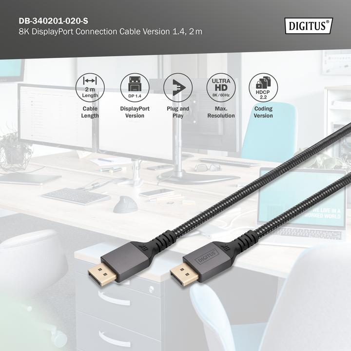 Immagine prodotto Digitus Cavo di collegamento DisplayPort 8K versione 1.4 (2 m, DisplayPort)