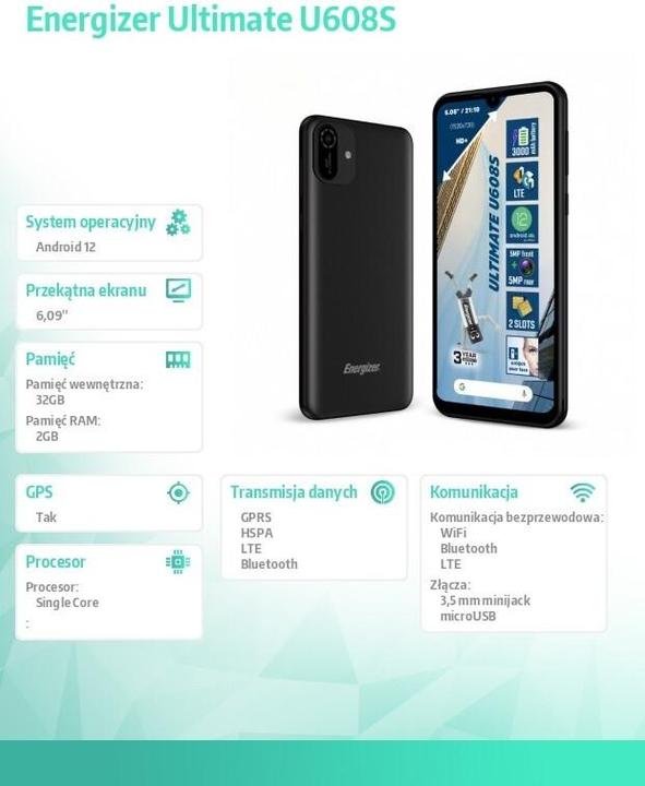 Image du produit Energizer Ultimate U608S Smartphone - Smartphone 2 Go de RAM 32 Go 6,08 pouces 4G Dual Sim EU (Noir) (32 Go, Noir, 6.09", Double SIM, 5 Mpx, 4G)