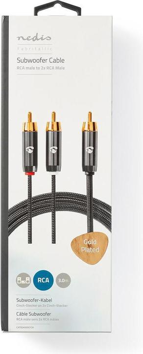 Immagine prodotto Nedis Cavo subwoofer | RCA | 2x Spina RCA | Placcato oro | 3,00 m | Rotondo | 4,5 mm | Grigio / Gun Metal (3 m)