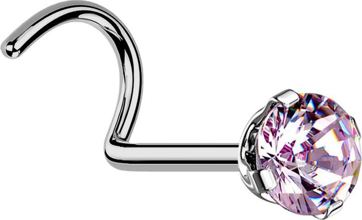 Produktbild Star Piercing Nasenstecker gebogen silber runder Kristall pink gefasst (ohne Messing, Titan G23)
