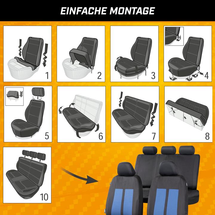 Image du produit CarComfort Housse de siège auto Elphin, set complet de housses de protection pour voiture noir/bleu