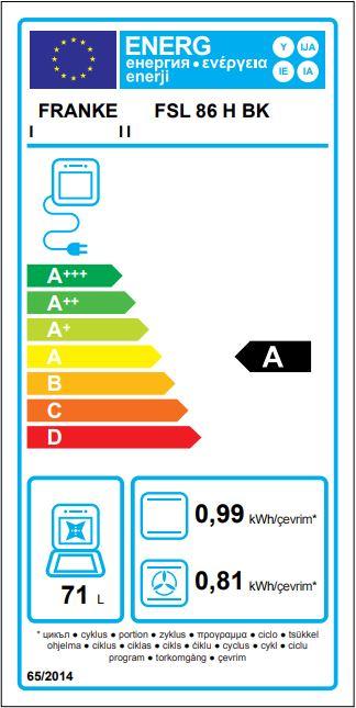 Etichetta energetica Franke Smart FSL 86 H BK 71 L A Nero