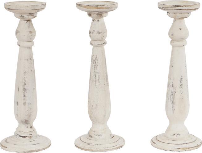 Swisshandel24 Set di 3 candelabri, portacandele, look Shabby Vintage Altezza 35cm Bianco