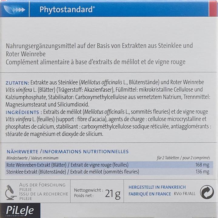 Nährwerte und Zutaten Phytostandarts Steinklee - Rote Weinrebe Tablette (30 Stück, Tabletten, 30 g)